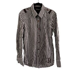 7 Diamonds Brown & White Checkered Long Sleeve Button-Up Shirt M